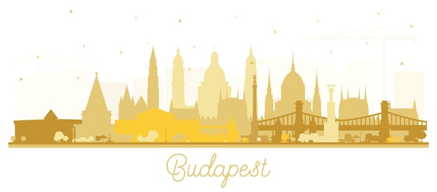 Budapest Hungary City Skyline Silhouette with Golden Buildings Isolated on White