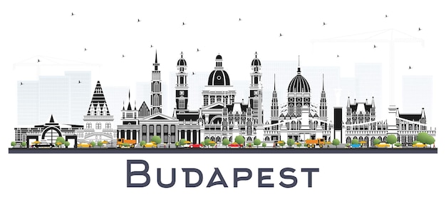 Budapest Hungary City Skyline with Gray Buildings Isolated on White Vector Illustration Business Travel and Tourism Concept with Historic Architecture Budapest Cityscape with Landmarks