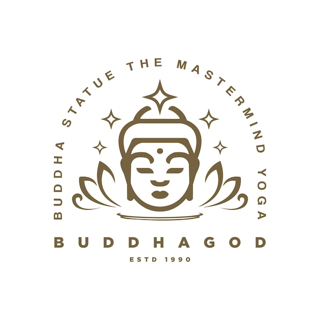 buddha head with lotus and star logo design vector