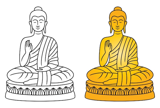 Buddha meditating character in black and white outline