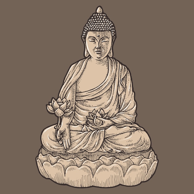 Buddha Statue, Hand Drawn Illustration, Isolated Vector