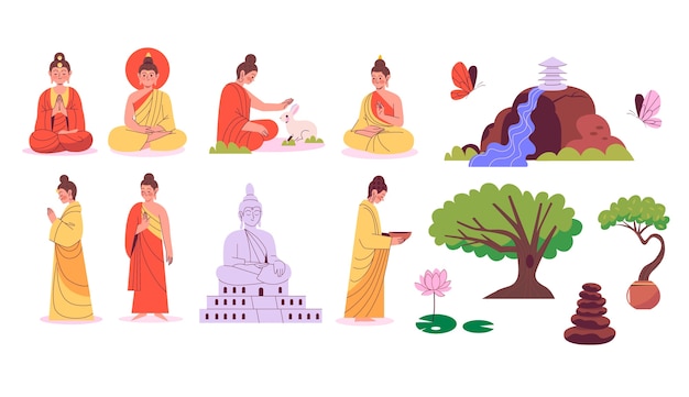 Buddhism elements in hand drawn design