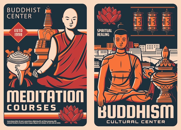 Buddhism religion center school retro posters