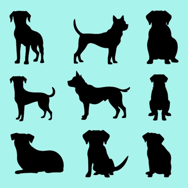 Buddy dog set black silhouette Clip art