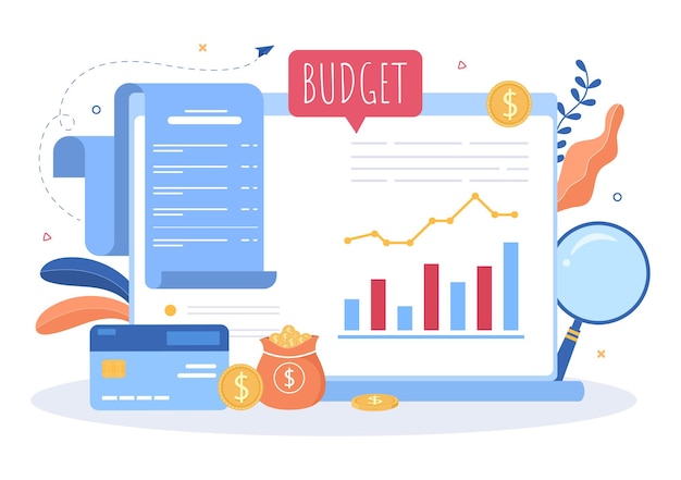 Budget Financial Analyst to Managing or Planning Spending Money at Checklist on Clipboard, Calculator and Calendar Background Vector Illustration