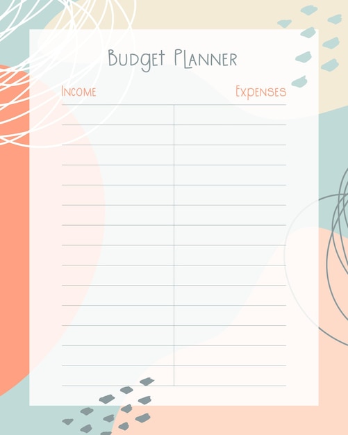 Budget planner template abstract boho style page design, income and expenses.