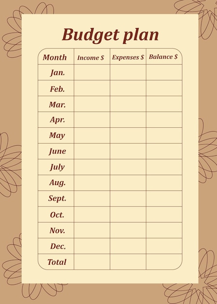 Budget planner vector illustration Planner template with month balance income expenses Dollar control Money accounting bookkeeping counting room Monthly budget allocation Bussiness concept