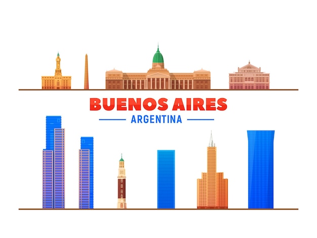 Buenos Aires Argentina landmarks in white background Vector Illustration Isolated object with famous building