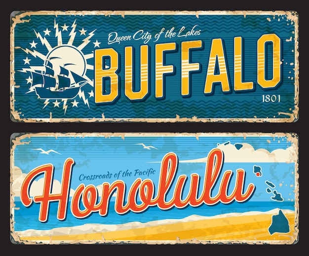 Buffalo Honolulu american cities travel plates