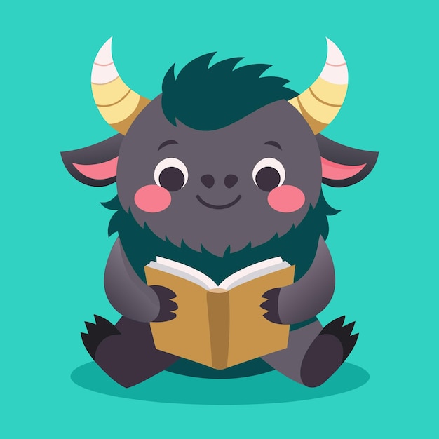 Vector buffalo reading vector kawaii