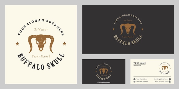 Buffalo skull retro logo design templates