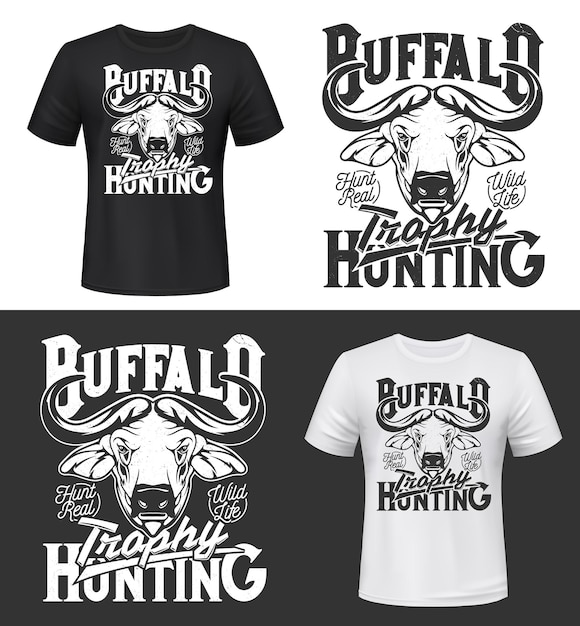 Buffalo trophy hunting tshirt print vector mockup