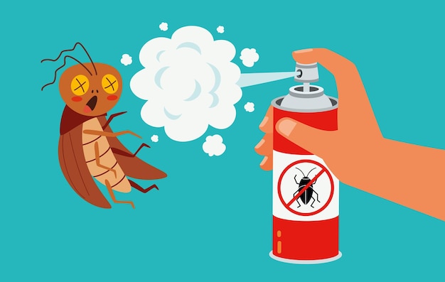 Bug Repellent Spray Can Spaying On Cockroack