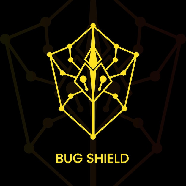 Bug Shield Logo Concept. Animal, Insect and Line Logotype. Yellow and Black