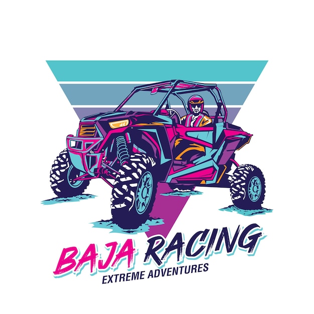 Buggy race adventure vector illustration in pop color design