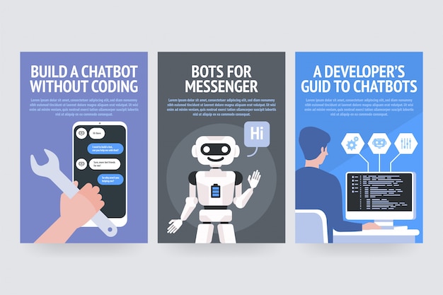 Build chatbot without coding. Bots for messenger. A developers guide to chatbots. posters