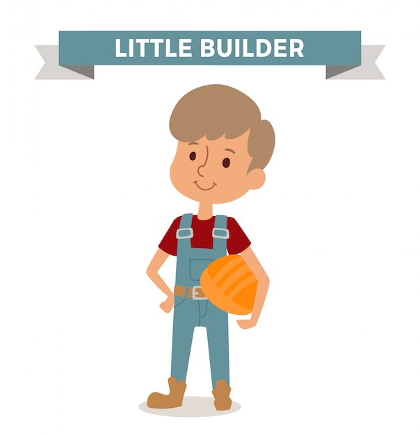 Builder boy with car rude isolated 