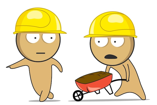 Builder in a helmet with a wheelbarrow