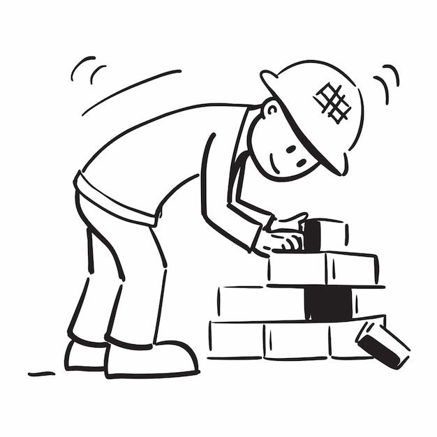 Vector a builder laying bricks where each brick is marked with an important life lesson creating the