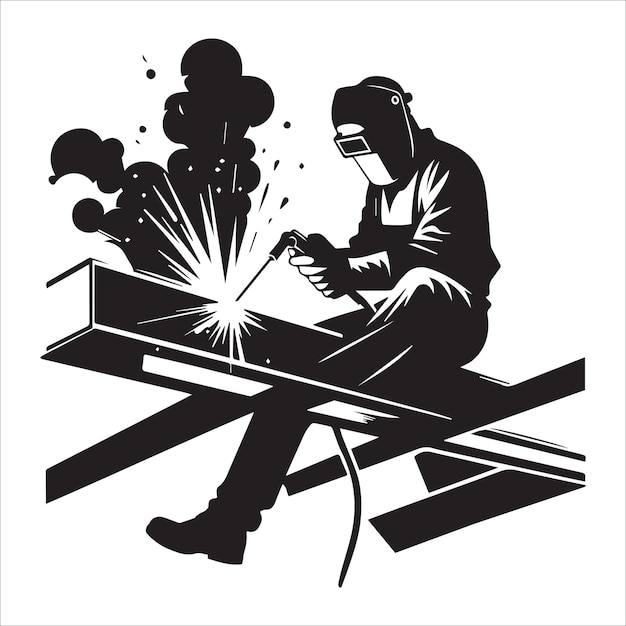 A builder laying bricks with precise hand movements Vector illustration in black and white