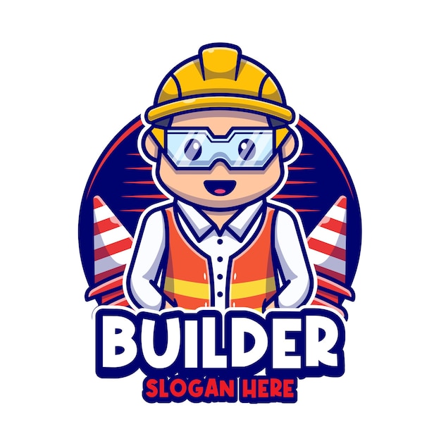 Builder Man Mascot Character Cartoon Logo Template