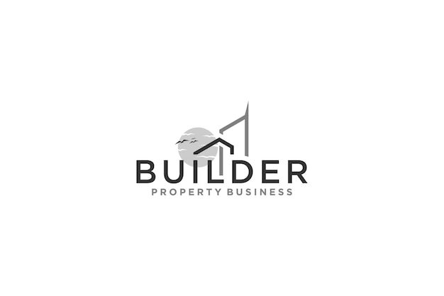 Builder real estate property logo design skyscraper sunset view icon symbol