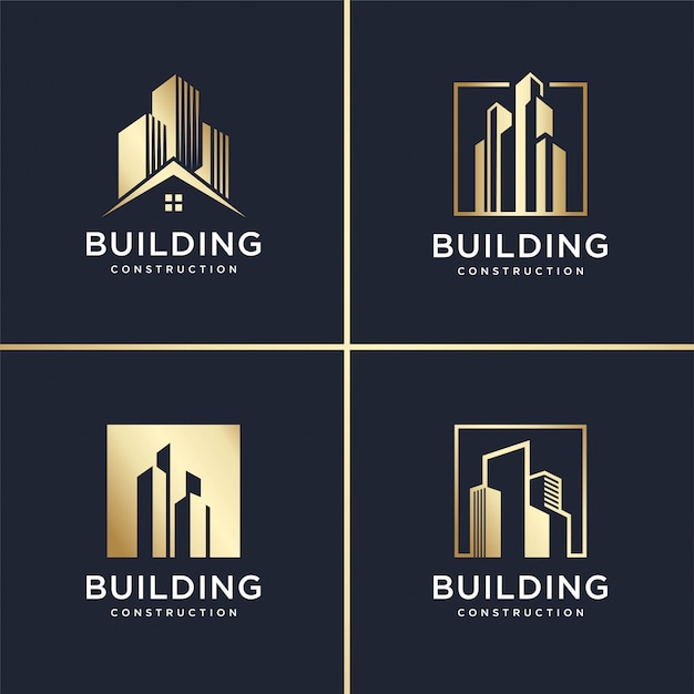 Building abstract Logo set, golden, modern, concept, gradient, real estate, Premium