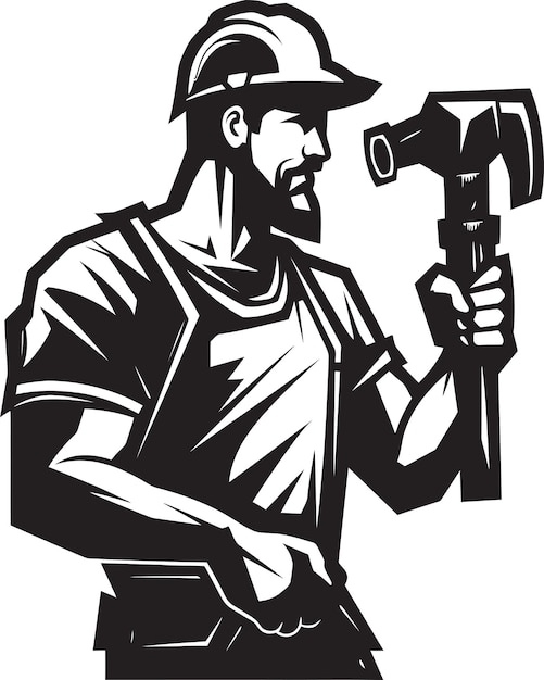 Building Bounty Worker with Hammer Emblem Craftsmans Craft Construction Worker Vector