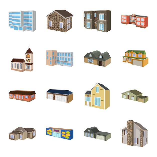 Building cartoon icon set. illustration business house .