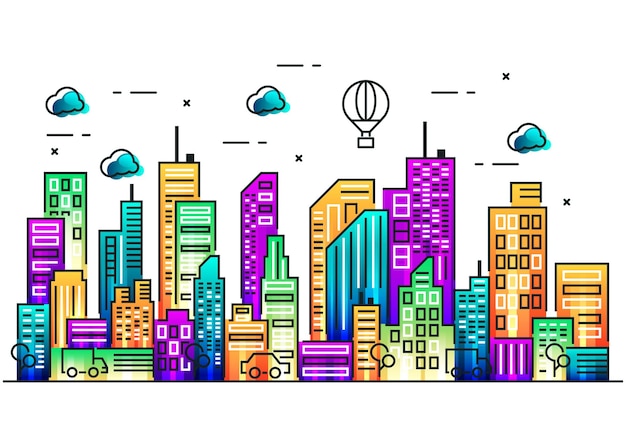 Building city line illustration design with colorful background