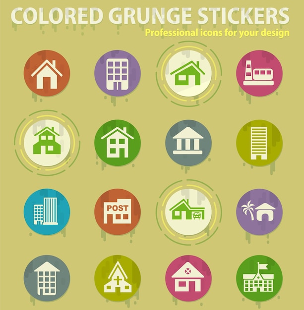 Building colored grunge icons