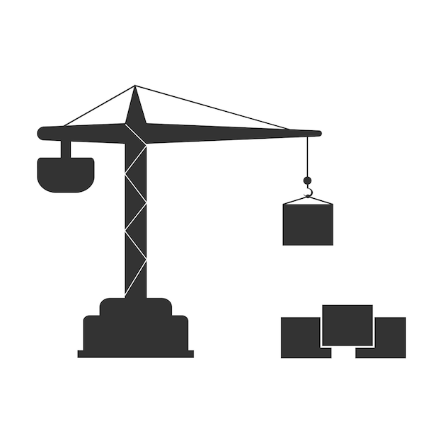 Building construction crane line with boxes Tower crane vector illustration