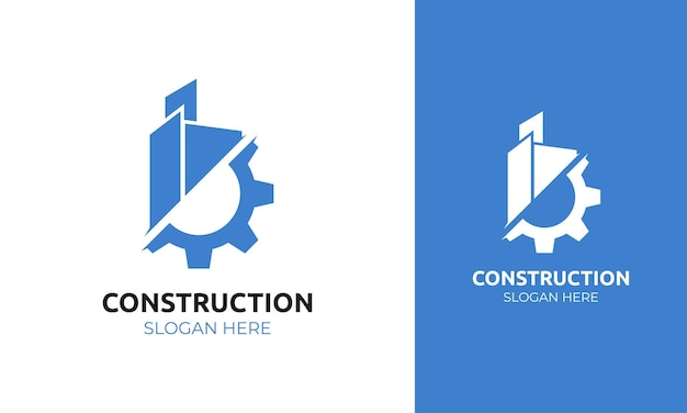 Building construction logo design with gear vector illustration