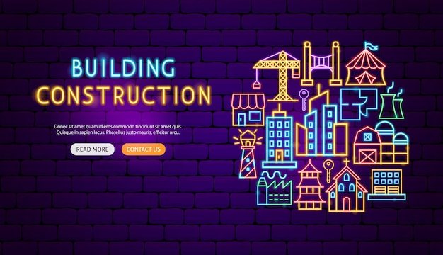 Vector building construction neon banner design vector illustration of house promotion