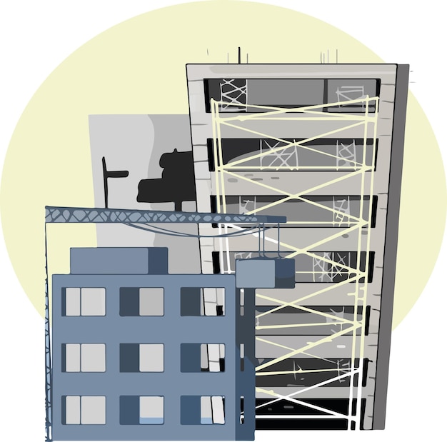 Building construction with crane cartoon vector