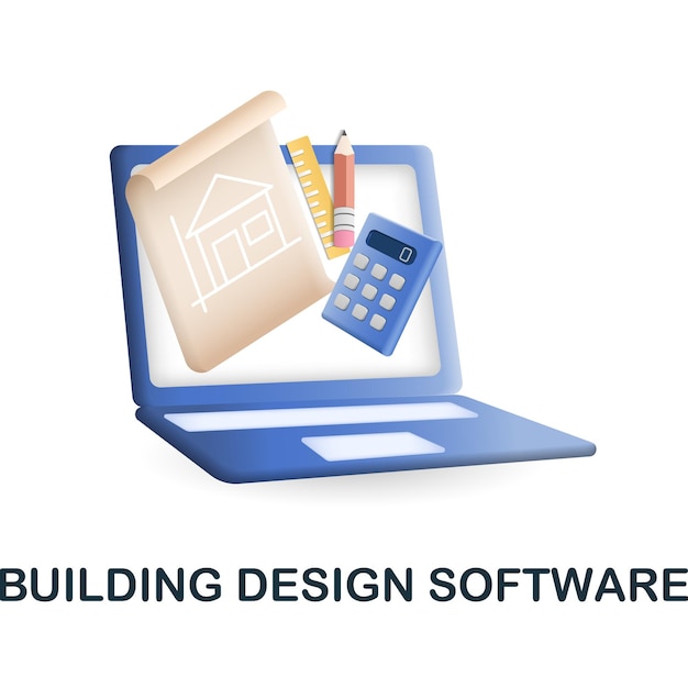 Building Design Software icon 3d illustration from construction instruments collection Creative Building Design Software 3d icon for web design templates infographics and more