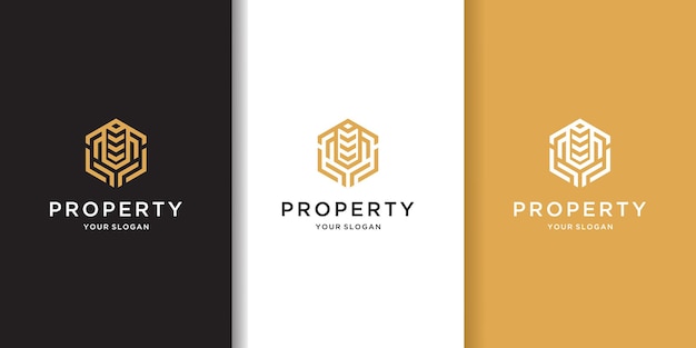 Building and hands logo template real estate logo design