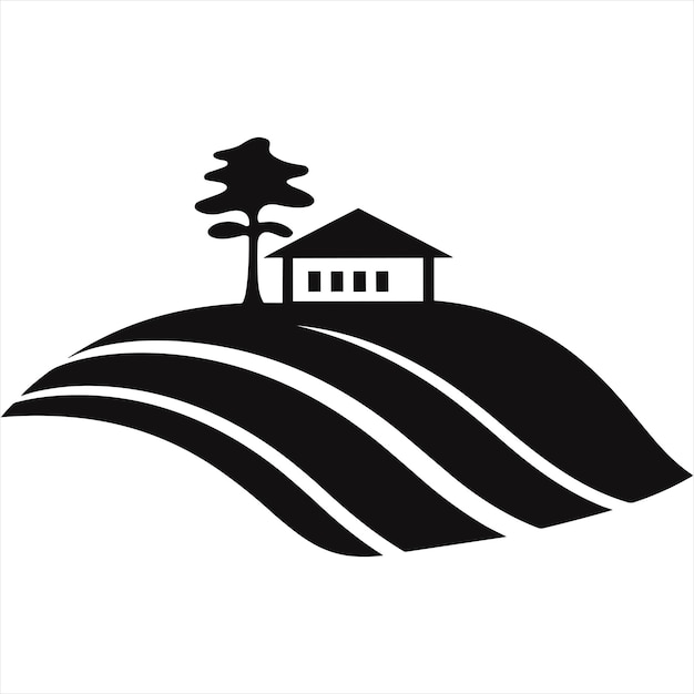 building on a hill logo black and white vector illustration