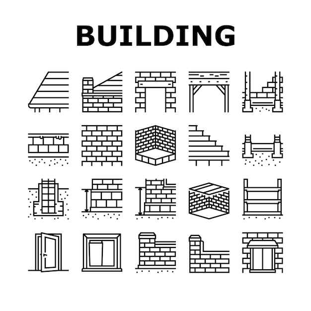 Building house structure icons set vector