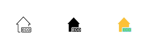 Building icon with eco inscription House made of environmentally friendly materials Vector set of icons in line black and colorful styles isolated on white background