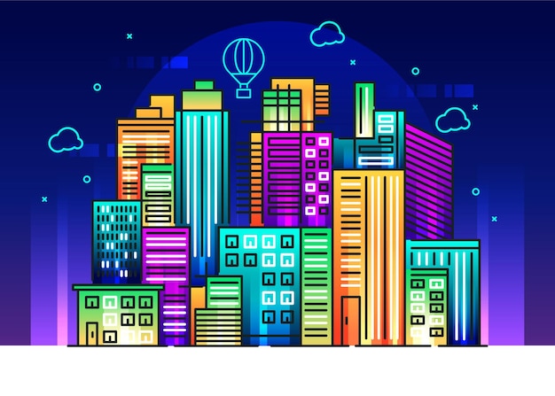 Building illustration in line style with colorful background