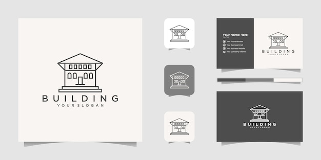 Building inspirational with line art style logo and business card