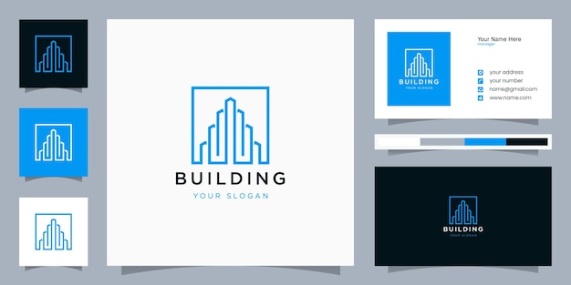 Building inspirational with line art style logo and business card