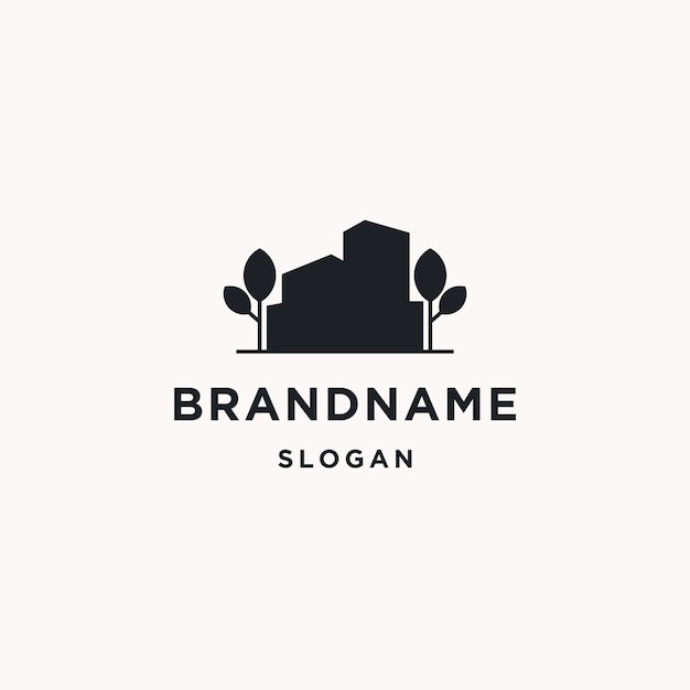 Building leaf logo icon flat design template