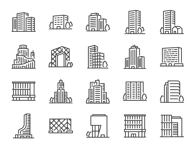 Building line icon set.