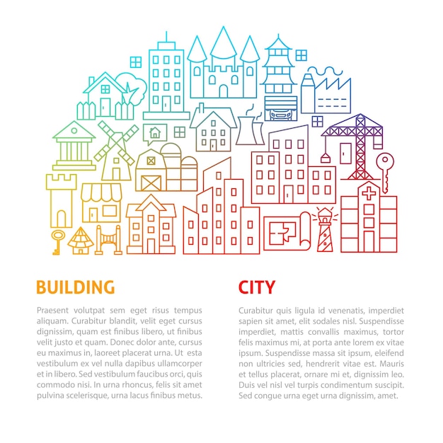 Building Line Template. Vector Illustration of Outline Design.