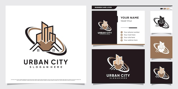 Building logo design illustration for construction with creative element and business card template