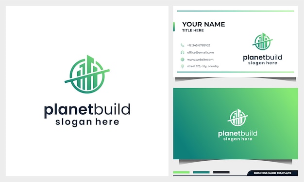 Building logo design with planet space concept and business card template