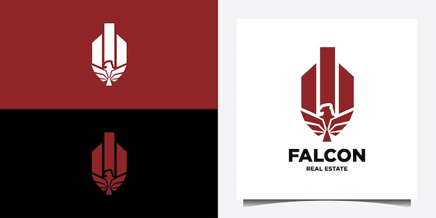 building logo design with silhouette falcon graphic for real estate