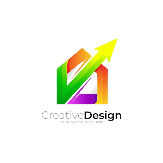 Building logo with arrow design template 3d colorful